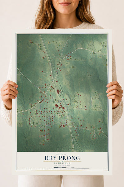 Map of Dry Prong, Louisiana, 18 x 24 inch unframed archival matte print