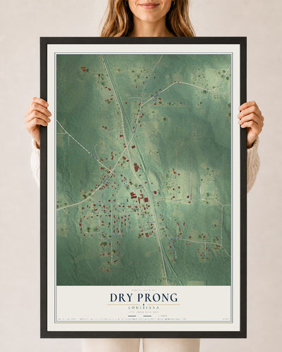 Map of Dry Prong, Louisiana, 24 x 36 inch print in a black wood frame
