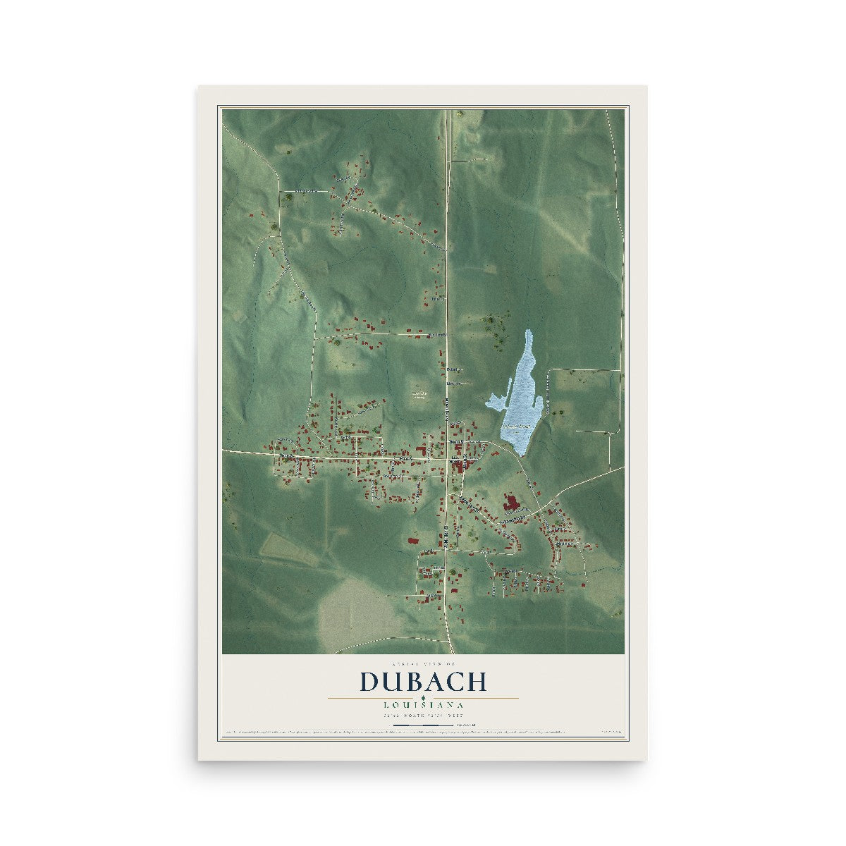 Map of Dubach, Louisiana, 12 x 18 inch unframed archival matte print