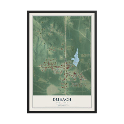 Map of Dubach, Louisiana, 12 x 18 inch print in a black wood frame