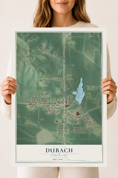 Map of Dubach, Louisiana, 18 x 24 inch unframed archival matte print