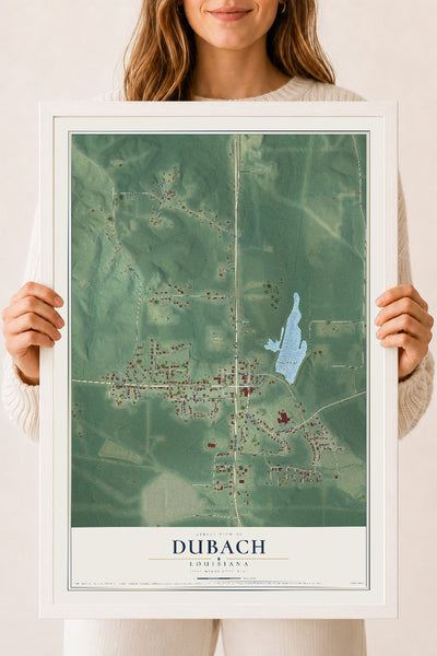 Map of Dubach, Louisiana, 18 x 24 inch print in a white wood frame