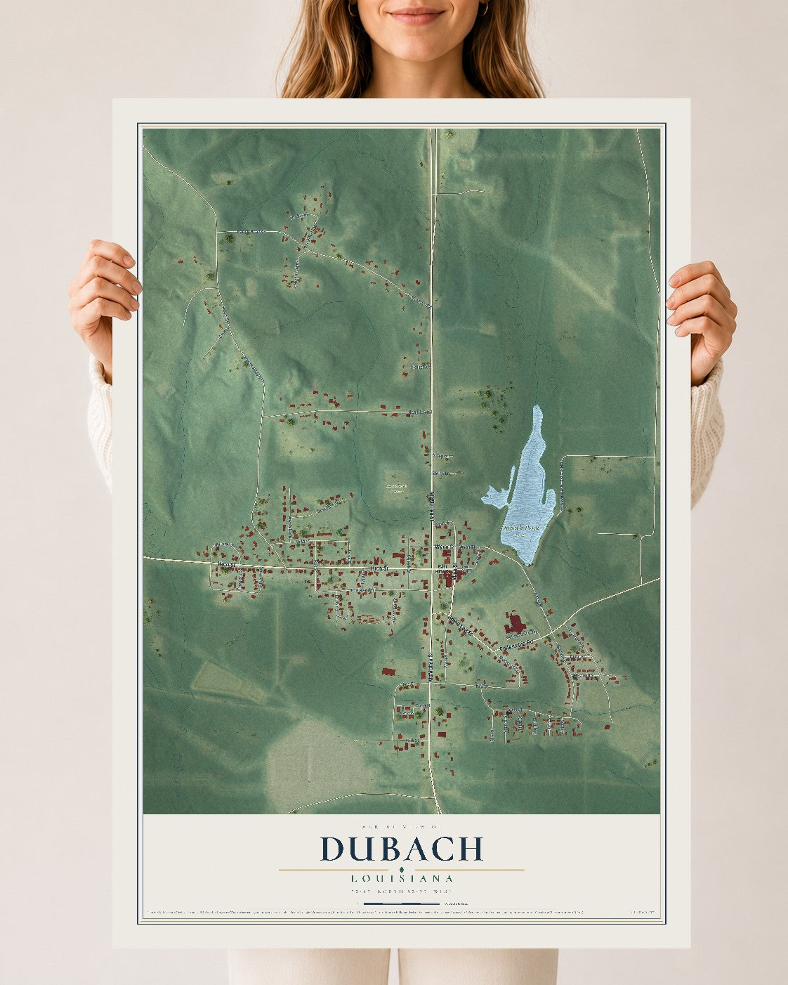 Map of Dubach, Louisiana, 24 x 36 inch unframed archival matte print