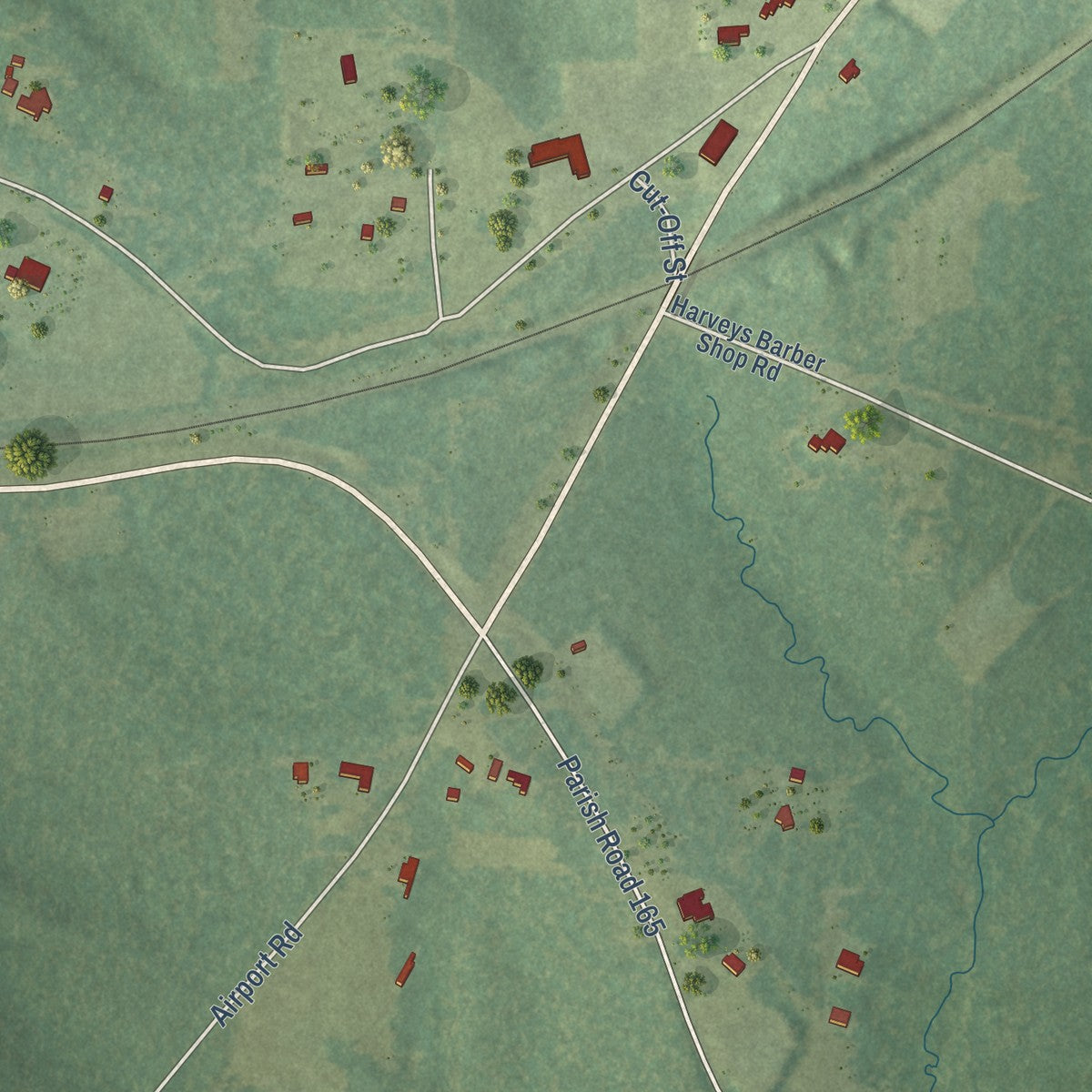 Second close-up of the map of Dubberly, Louisiana print showing more streets and buildings