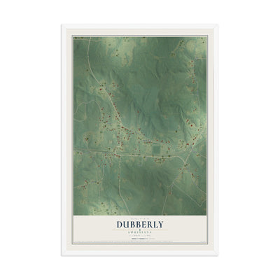 Map of Dubberly, Louisiana, 12 x 18 inch print in a white wood frame