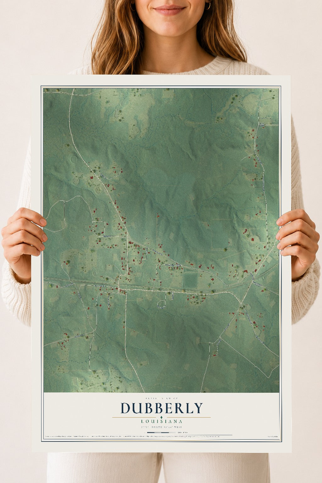 Map of Dubberly, Louisiana, 18 x 24 inch unframed archival matte print