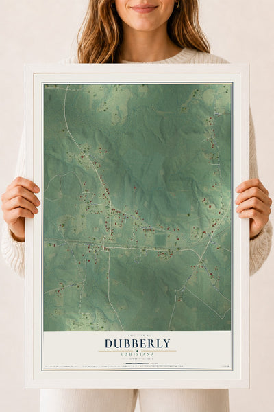 Map of Dubberly, Louisiana, 18 x 24 inch print in a white wood frame