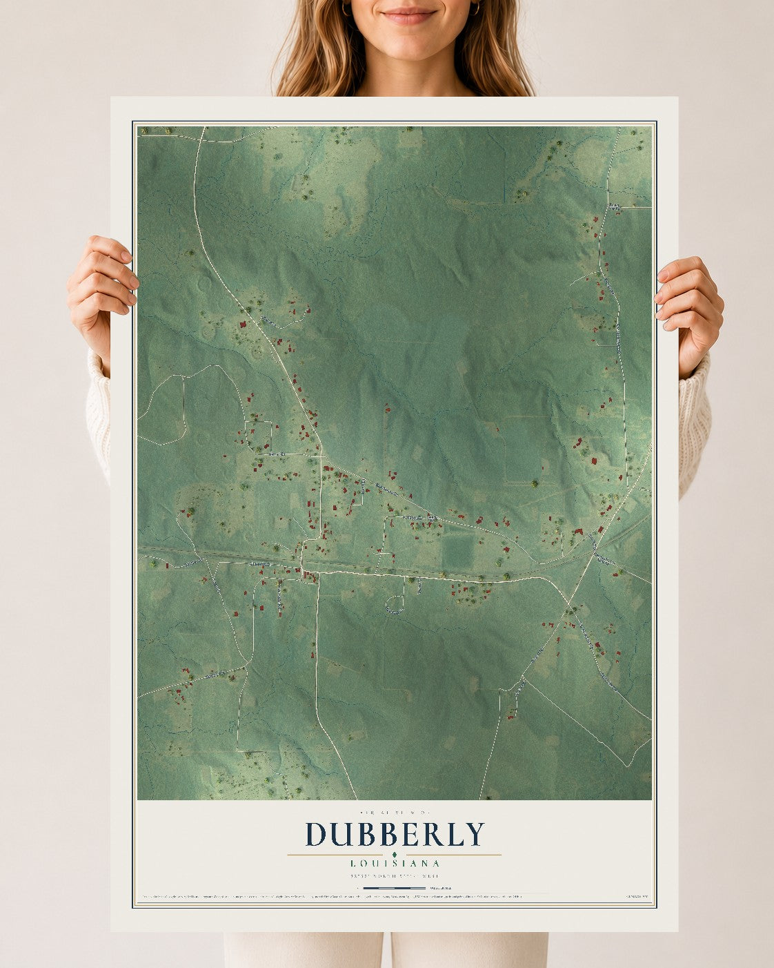 Map of Dubberly, Louisiana, 24 x 36 inch unframed archival matte print