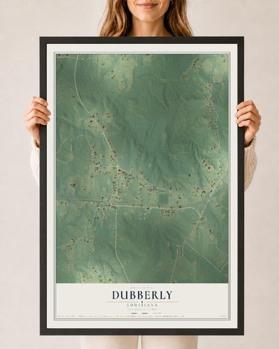 Map of Dubberly, Louisiana, 24 x 36 inch print in a black wood frame