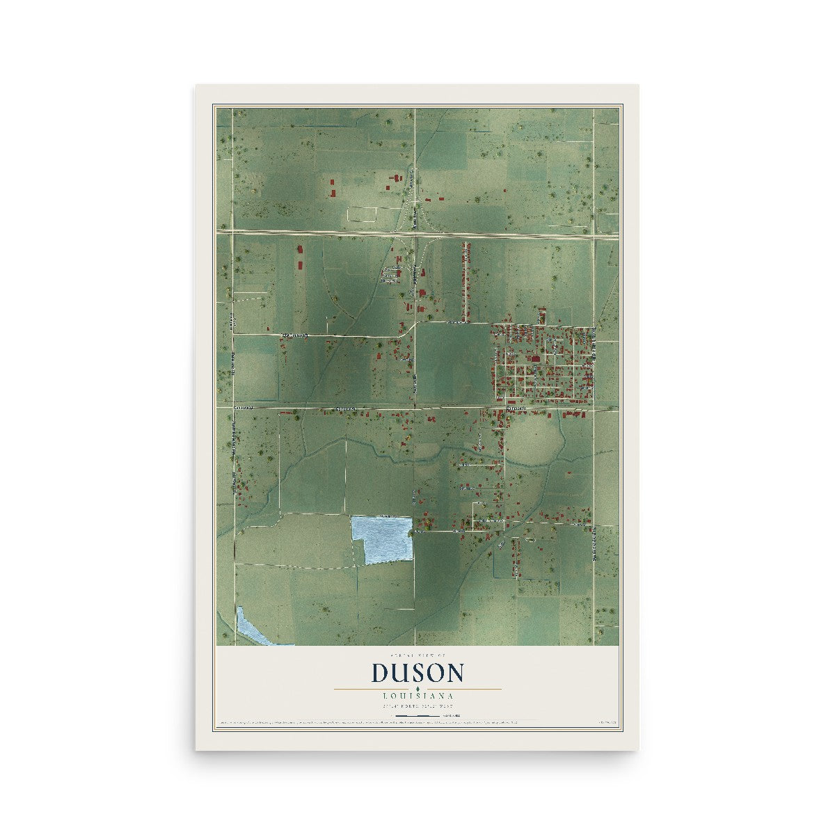 Map of Duson, Louisiana, 12 x 18 inch unframed archival matte print