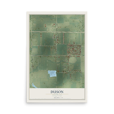 Map of Duson, Louisiana, 12 x 18 inch unframed archival matte print