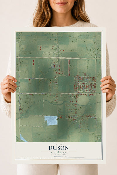 Map of Duson, Louisiana, 18 x 24 inch unframed archival matte print