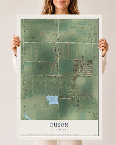 Map of Duson, Louisiana, 24 x 36 inch unframed archival matte print
