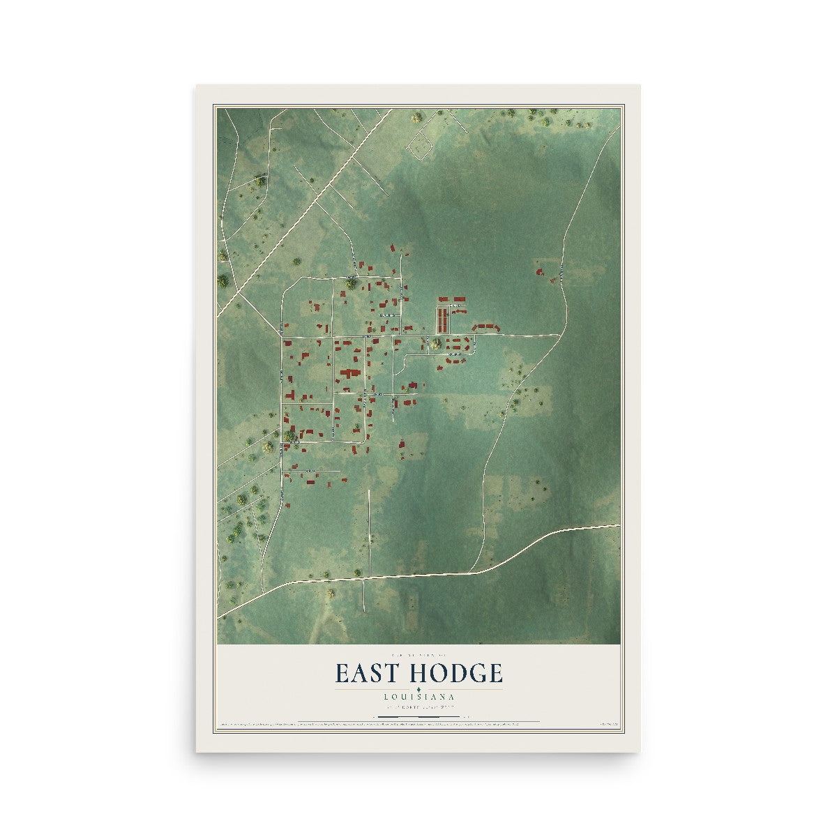 Map of East Hodge, Louisiana, 12 x 18 inch unframed archival matte print