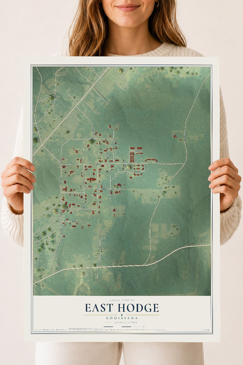 Map of East Hodge, Louisiana, 18 x 24 inch unframed archival matte print