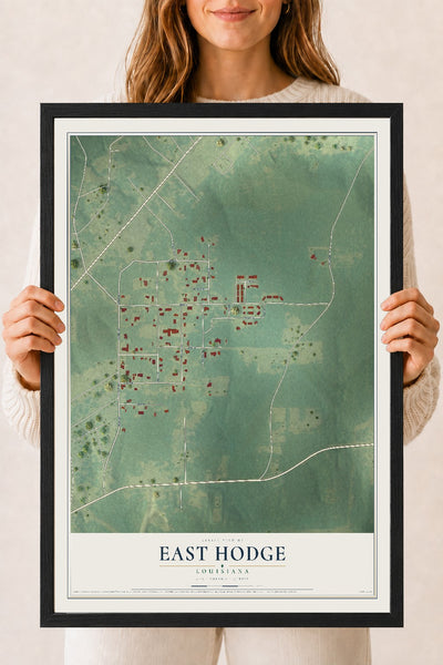 Map of East Hodge, Louisiana, 18 x 24 inch print in a black wood frame