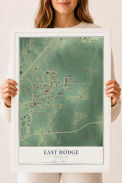 Map of East Hodge, Louisiana, 18 x 24 inch print in a white wood frame