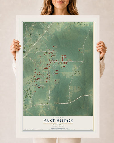 Map of East Hodge, Louisiana, 24 x 36 inch print in a white wood frame