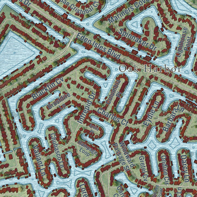 Close-up of the map of Eden Isle, Louisiana print showing street and building detail