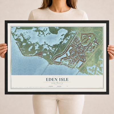 Map of Eden Isle, Louisiana, 18 x 24 inch print in a black wood frame