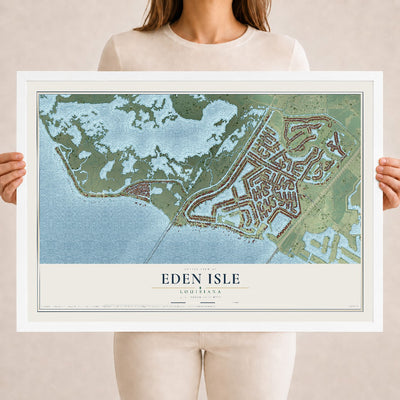 Map of Eden Isle, Louisiana, 18 x 24 inch print in a white wood frame
