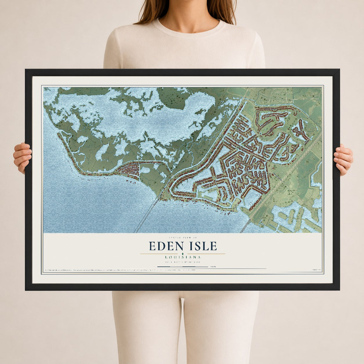 Map of Eden Isle, Louisiana, 24 x 36 inch print in a black wood frame