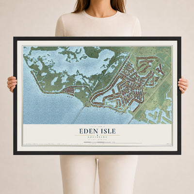 Map of Eden Isle, Louisiana, 24 x 36 inch print in a black wood frame