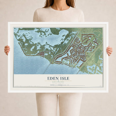 Map of Eden Isle, Louisiana, 24 x 36 inch print in a white wood frame