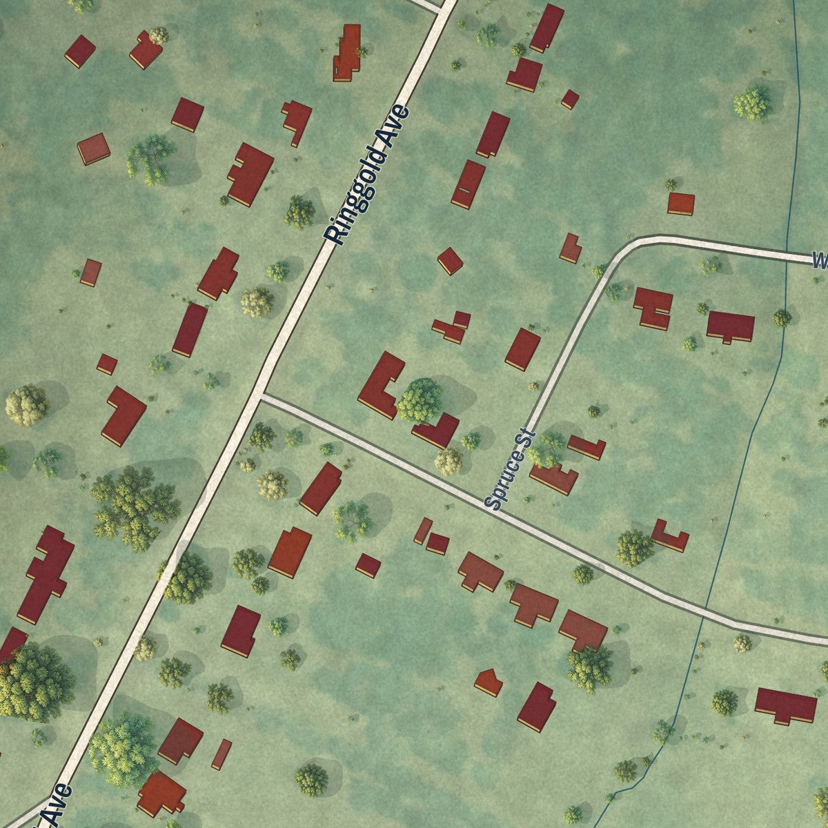 Close-up of the map of Edgefield, Louisiana print showing street and building detail