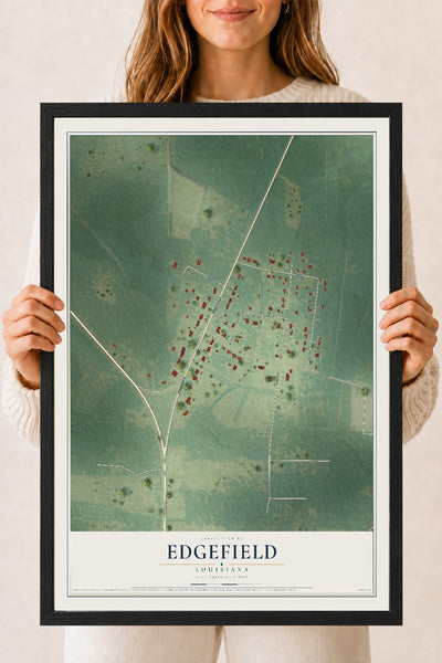 Map of Edgefield, Louisiana, 18 x 24 inch print in a black wood frame