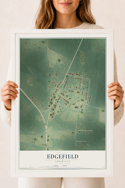 Map of Edgefield, Louisiana, 18 x 24 inch print in a white wood frame