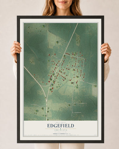 Map of Edgefield, Louisiana, 24 x 36 inch print in a black wood frame