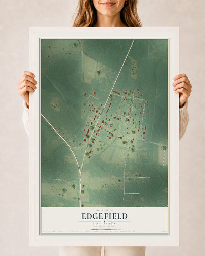 Map of Edgefield, Louisiana, 24 x 36 inch print in a white wood frame
