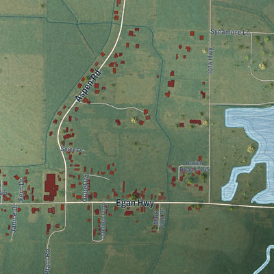 Close-up of the map of Egan, Louisiana print showing street and building detail