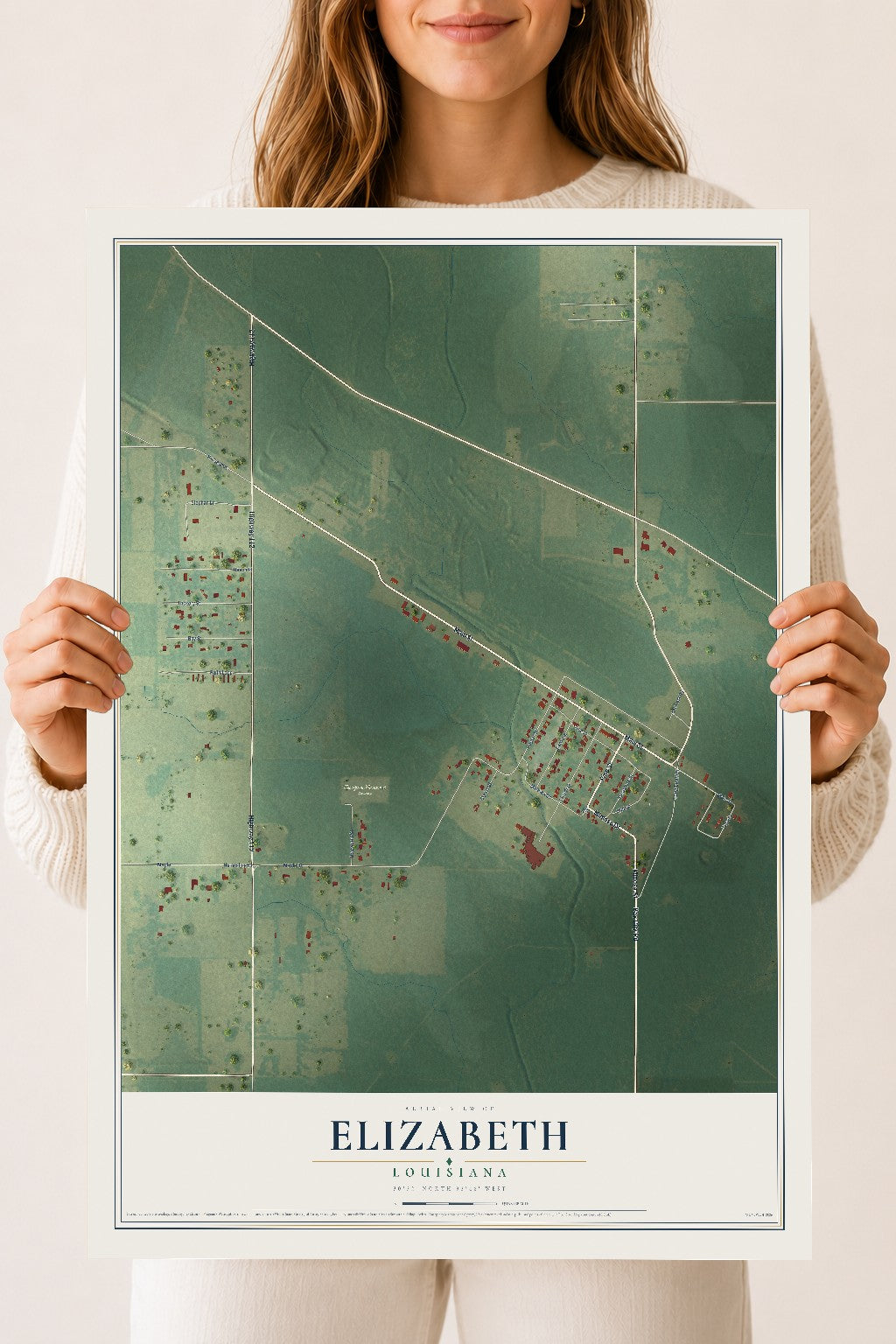 Map of Elizabeth, Louisiana, 18 x 24 inch unframed archival matte print