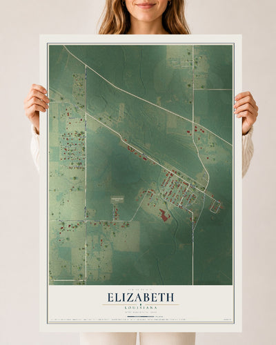 Map of Elizabeth, Louisiana, 24 x 36 inch unframed archival matte print