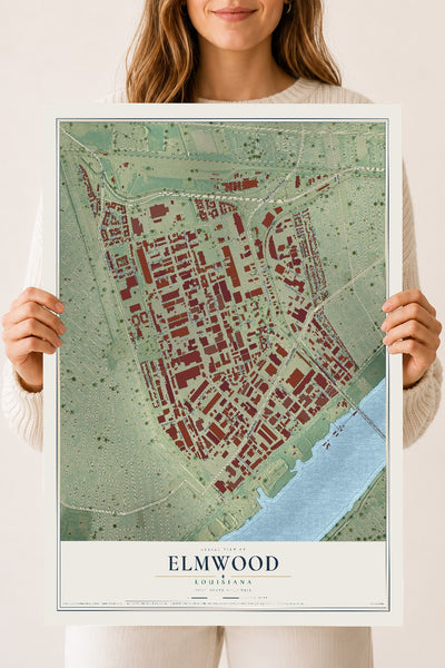 Map of Elmwood, Louisiana, 18 x 24 inch unframed archival matte print