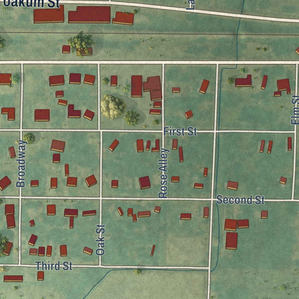 Second close-up of the map of Elton, Louisiana print showing more streets and buildings