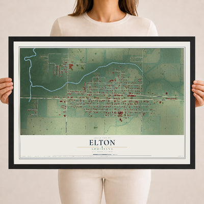 Map of Elton, Louisiana, 18 x 24 inch print in a black wood frame