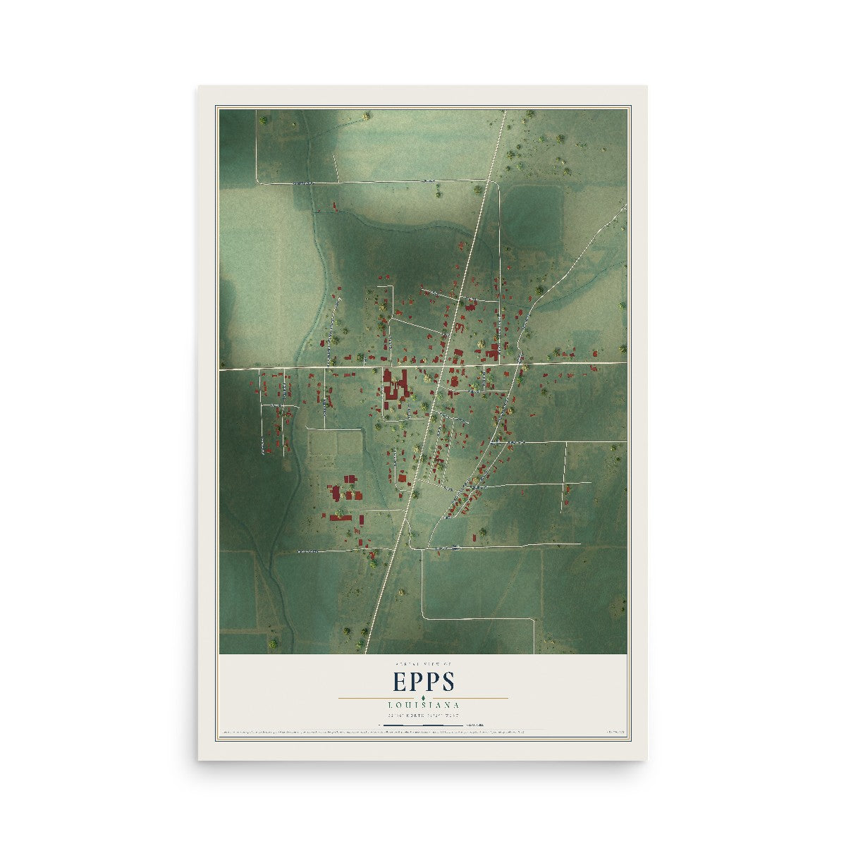 Map of Epps, Louisiana, 12 x 18 inch unframed archival matte print