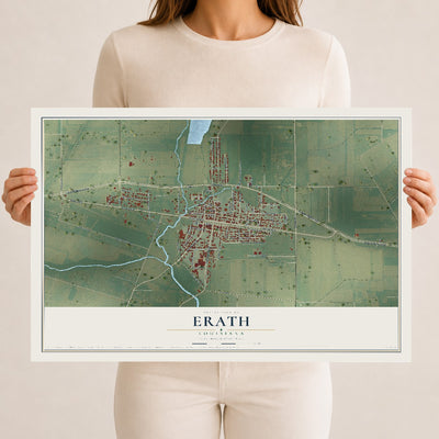Map of Erath, Louisiana, 12 x 18 inch unframed archival matte print