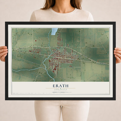 Map of Erath, Louisiana, 18 x 24 inch print in a black wood frame
