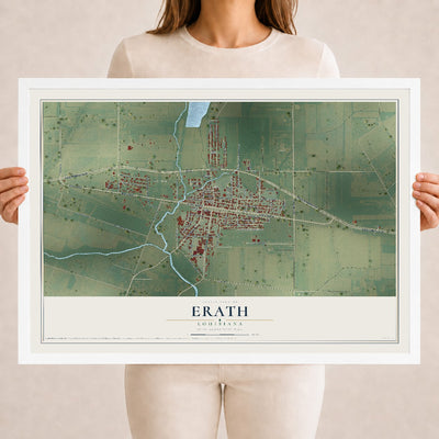 Map of Erath, Louisiana, 18 x 24 inch print in a white wood frame