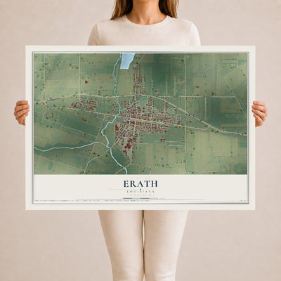 Map of Erath, Louisiana, 24 x 36 inch unframed archival matte print