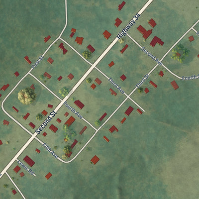 Close-up of the map of Eros, Louisiana print showing street and building detail