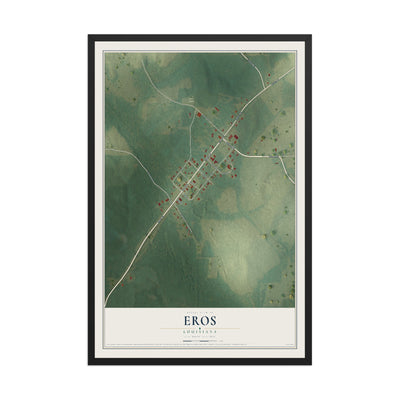 Map of Eros, Louisiana, 12 x 18 inch print in a black wood frame