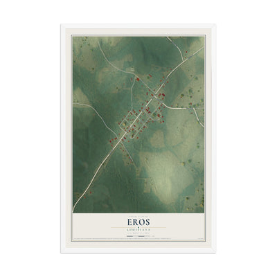 Map of Eros, Louisiana, 12 x 18 inch print in a white wood frame