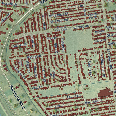 Close-up of the map of Estelle, Louisiana print showing street and building detail