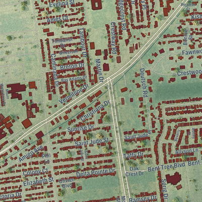 Second close-up of the map of Estelle, Louisiana print showing more streets and buildings