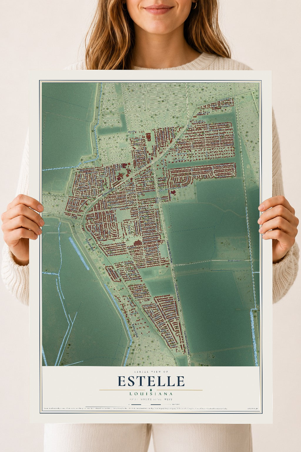 Map of Estelle, Louisiana, 18 x 24 inch unframed archival matte print
